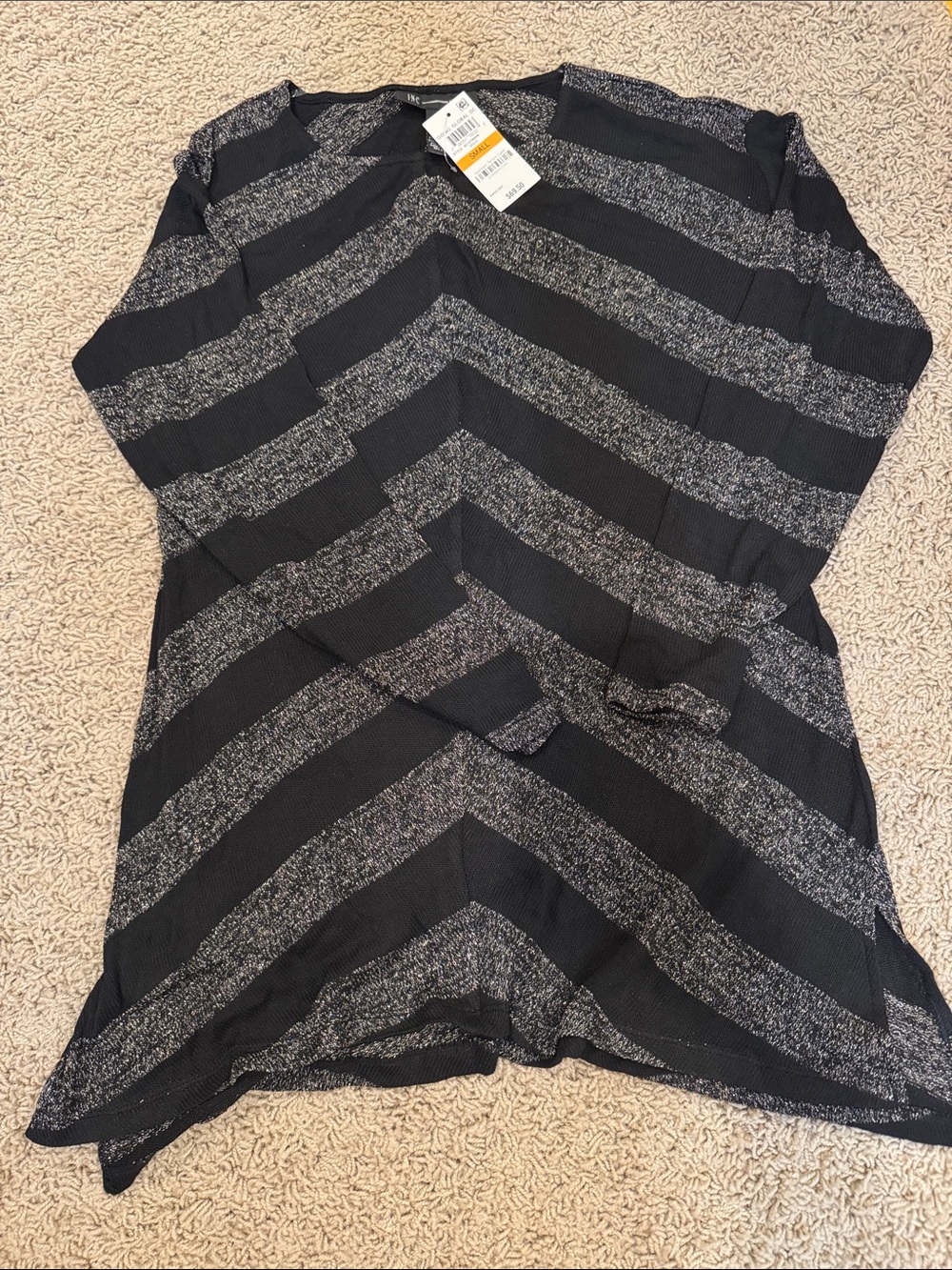 INC International Concepts Black & Gray Chevron Stripe Knit Top
